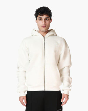 Unisex Zip Hoodie in Cream White – Soft Cotton-Polyester Blend for Everyday Comfort, True to Size 1