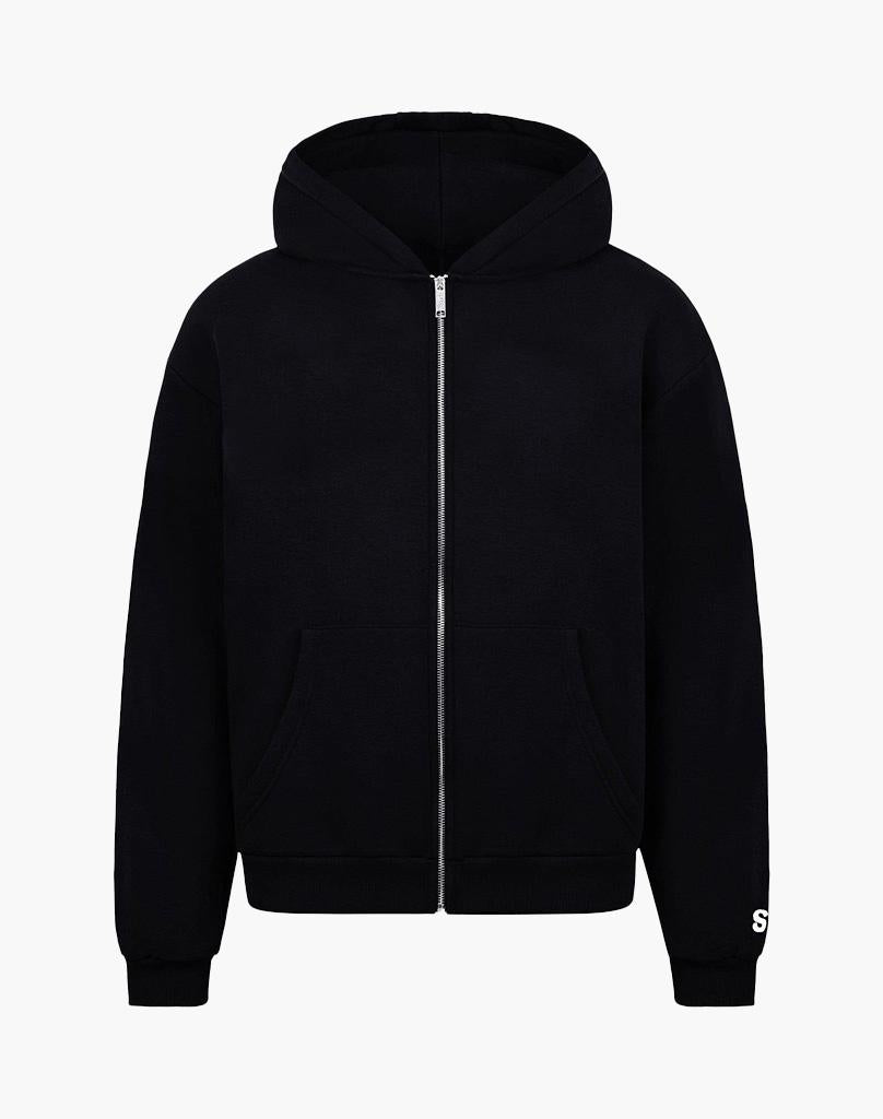 Unisex Black Zip Hoodie – 70% Cotton Blend, True to Size, Comfortable Fit for Casual Wear 0