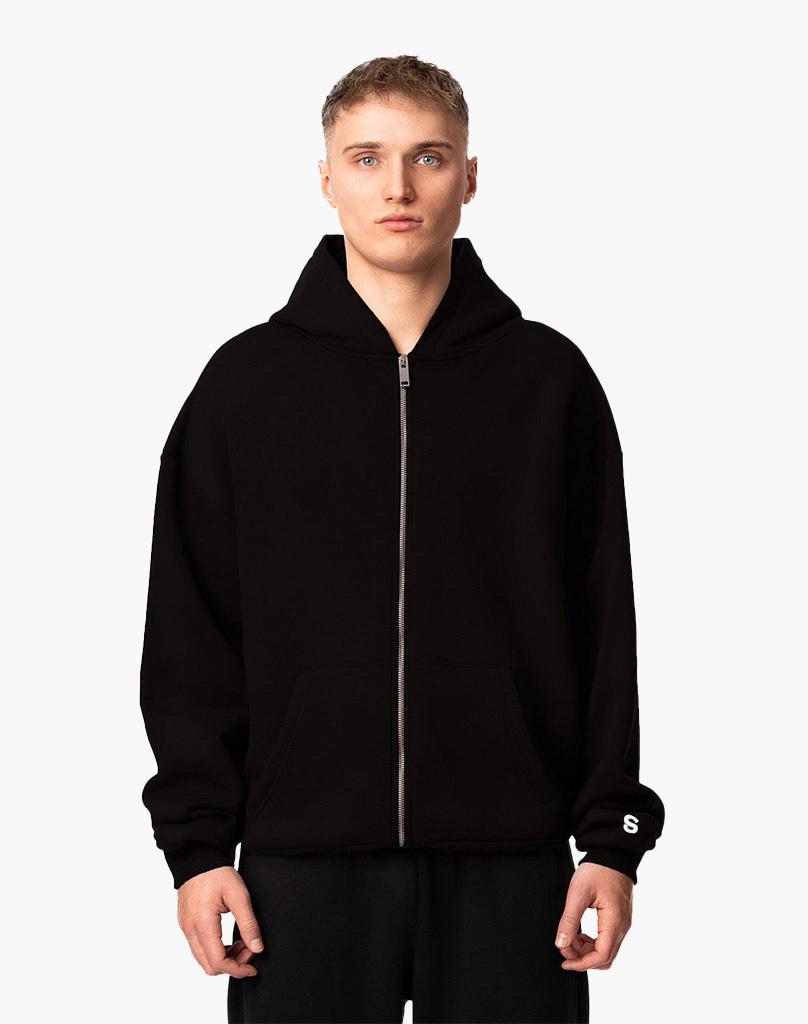 Unisex Black Zip Hoodie – 70% Cotton Blend, True to Size, Comfortable Fit for Casual Wear 1