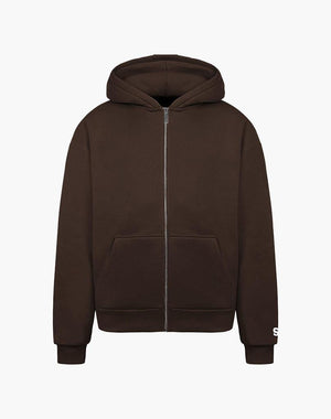 Unisex Brown Zip Hoodie - Soft Cotton Blend with True to Size Fit for Everyday Comfort 0