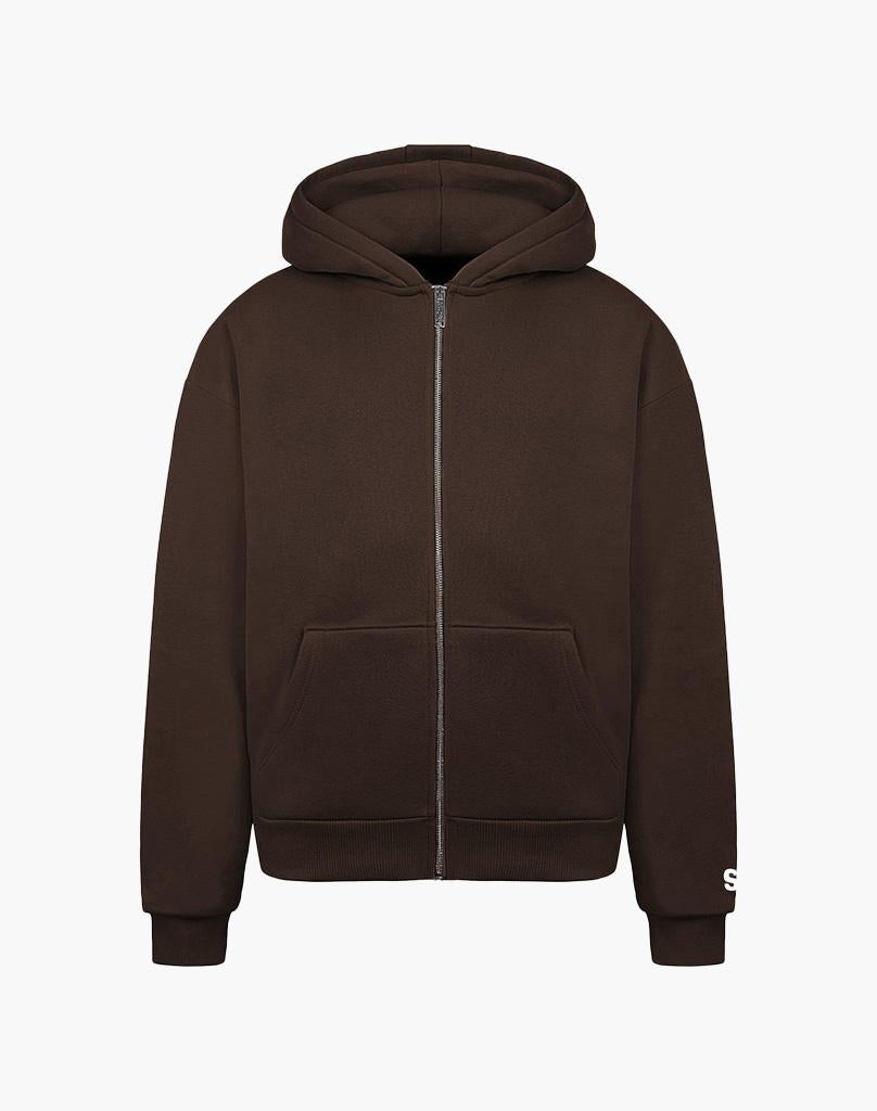Unisex Brown Zip Hoodie - Soft Cotton Blend with True to Size Fit for Everyday Comfort 0