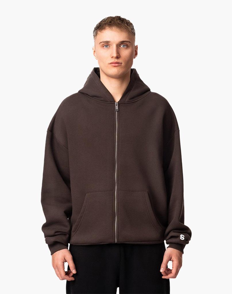 Unisex Brown Zip Hoodie - Soft Cotton Blend with True to Size Fit for Everyday Comfort 1