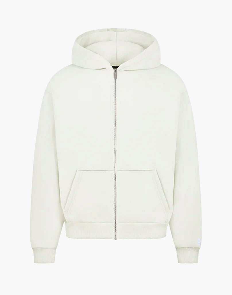 Unisex Zip Hoodie in Cream White – Soft Cotton-Polyester Blend for Everyday Comfort, True to Size 0