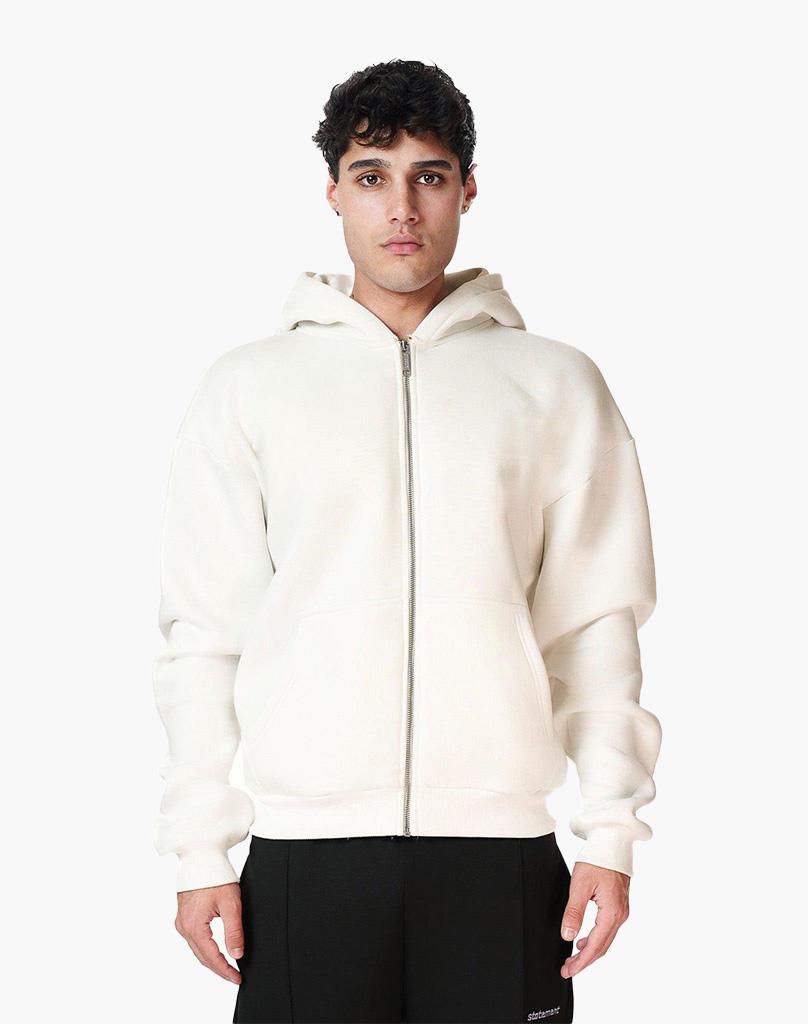 Unisex Zip Hoodie in Cream White – Soft Cotton-Polyester Blend for Everyday Comfort, True to Size 1