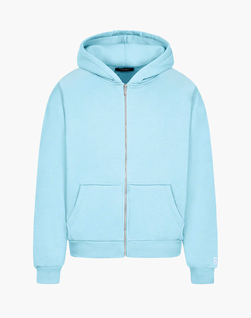 Unisex Zip Hoodie in Ice Blue – Comfortable Cotton-Polyester Blend for Everyday Wear, True to Size, Versatile Design 0