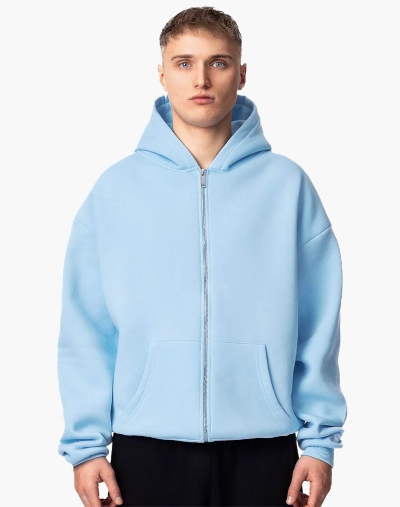 Unisex Zip Hoodie in Ice Blue – Comfortable Cotton-Polyester Blend for Everyday Wear, True to Size, Versatile Design 1