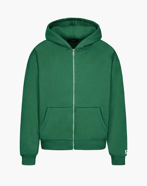 Unisex Zip Hoodie in Wood Green – Comfortable Cotton-Polyester Blend, True to Size, Perfect for Casual Wear 0