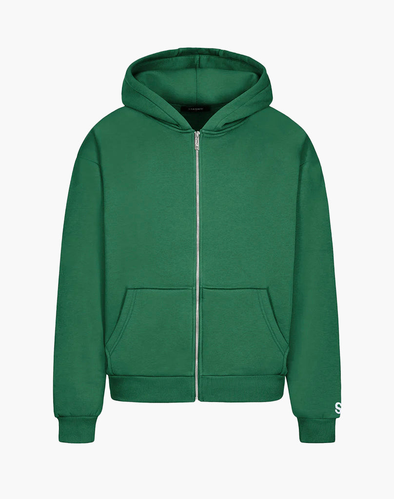Unisex Zip Hoodie in Wood Green – Comfortable Cotton-Polyester Blend, True to Size, Perfect for Casual Wear 0